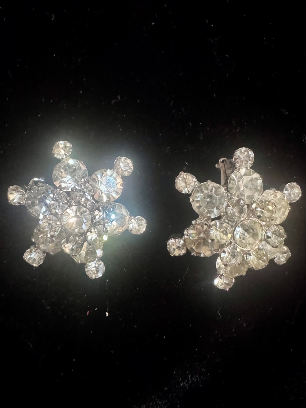 Clear Crystal Snowflake Clip-On Earrings - Sparkling Silver Tone